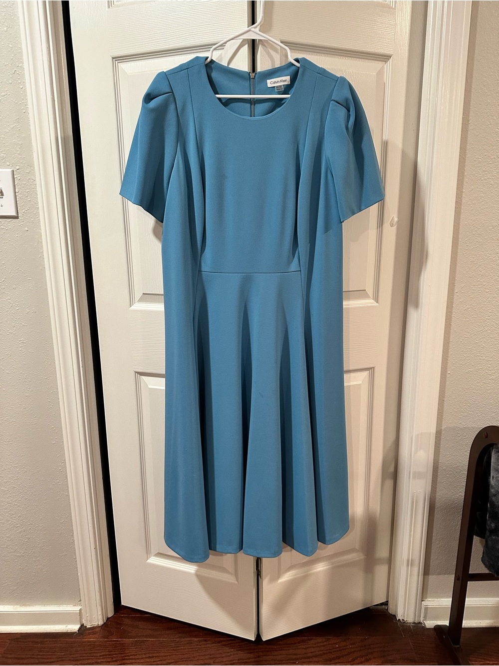 Calvin Klein Sky Blue Midi Fit-and-Flare Dress